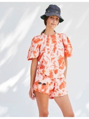 Clare V. Orange Tie Dye Puff Sleeve Sweatshirt Size XS